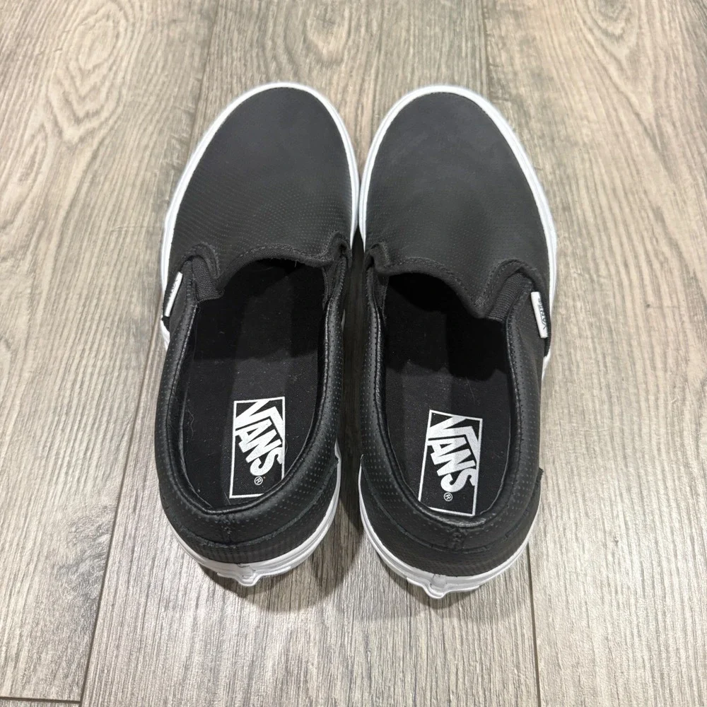 Vans Asher Slip On Black Perforated Leather Sneakers Mens 8.5 Womens 10 New